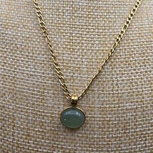 Goldtone Necklace with Green Pendant